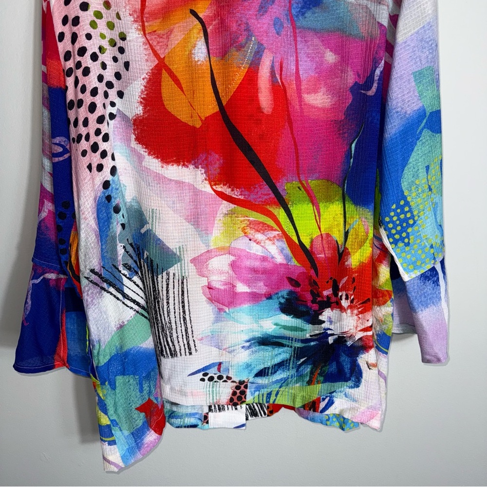 Ali Miles Button Front Tunic Blouse Top-Art to Wear-Multicolor-Medium - Picture 10 of 10